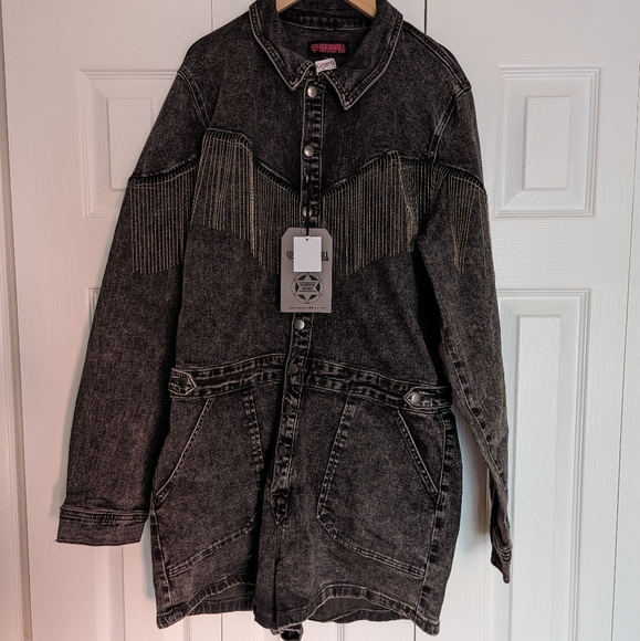 Rock & Roll Denim Women's Fringe Denim Romper - Picture 4 of 6